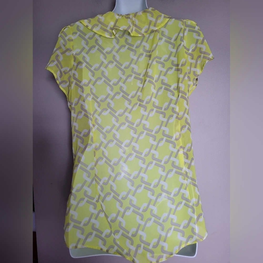 Yellow Ruffle Front Women's Blouse - Picture 2 of 4